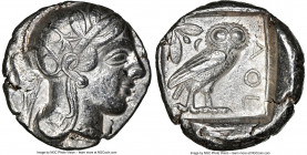 ATTICA. Athens. Ca. 440-404 BC. AR tetradrachm (26mm, 17.16 gm, 1h) NGC XF 5/5 - 3/5. Mid-mass coinage issue. Head of Athena right, wearing earring, n...