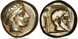 LESBOS. Mytilene. Ca. 454-427 BC. EL sixth stater or hecte (10mm, 2.54 gm, 10h). NGC VF 4/5 - 5/5. Head of young male right, wearing taenia / Archaic ...