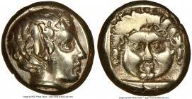 LESBOS. Mytilene. Ca. 454-427 BC. EL sixth-stater or hecte (10mm, 2.53 gm, 2h). NGC Choice VF 4/5 - 4/5. Head of Actaeon right, with wavy hair, stag h...