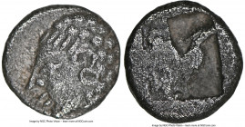 IONIA. Colophon. Ca. 530-500 BC. AR hemiobol (6mm, 0.40 gm). NGC AU 4/5 - 3/5. Archaic head of Apollo left / Irregular incuse square punch. SNG Kayhan...