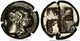 IONIA. Phocaea. Ca. 387-326 BC. EL sixth-stater or hecte (10mm, 2.55 gm). NGC XF 4/5 - 4/5. Laureate female head left, hair in saccos; seal right belo...