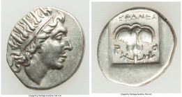CARIAN ISLANDS. Rhodes. Ca. 88-84 BC. AR drachm (16mm, 2.31 gm, 11h). VF. Plinthophoric standard, Euphanes, magistrate. Radiate head of Helios right /...