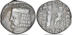 PARTHIAN KINGDOM. Vardanes II (ca. AD 55-58). BI tetradrachm (27mm, 13.70 gm, 12h). NGC Choice VF 4/5 - 3/5, graffito. Seleucia on the Tigris, dated S...