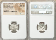 Anonymous. Ca. 211-208 BC. AR victoriatus (17mm, 3.29 gm, 2h). NGC Choice MS 5/5 - 5/5. Luceria. Laureate head of Jupiter right, bead-and-reel border ...
