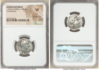 L. Thorius Balbus (ca. 105 BC). AR denarius (20mm, 5h). NGC VF, adjusted flan. Rome. I•S•M•R, head of Juno Sospita right, clad in goat skin / L•THORIV...