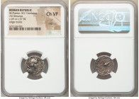 M. Plaetorius M.f. Cestianus (ca. 67 or 57 BC). AR denarius (19mm, 1h). NGC Choice VF, edge cut, edge marks. Rome. CESTIANVS (downwards), laureate, he...