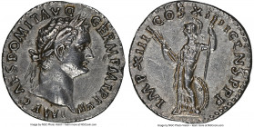 Domitian, as Augustus (AD 81-96). AR denarius (18mm, 3.31 gm, 5h). NGC AU 5/5 - 2/5. Rome, AD 88. IMP CAES DOMIT AVG-GERM P M TR P VII, laureate head ...