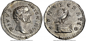 Divus Antoninus Pius (AD 138-161). AR denarius (20mm, 12h). NGC Choice VF, brushed. Rome, AD 161. DIVVS-ANTONINVS, bare head of Divus Antoninus Pius r...