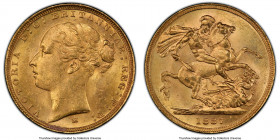 Victoria gold "Young Head/St. George" Sovereign 1887-M MS63 PCGS, Melbourne mint, KM7, S-3857C. AGW 0.2355 oz. 

HID09801242017

© 2020 Heritage A...