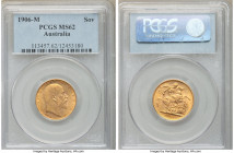 Edward VII gold Sovereign 1906-M MS62 PCGS, Melbourne mint, KM15. Honey-gold with apricot tone. AGW 0.2355 oz. 

HID09801242017

© 2020 Heritage A...