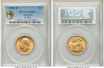 George V gold Sovereign 1912-S MS63 PCGS, Sydney mint, KM29, S-4003. AGW 0.2355 oz. 

HID09801242017

© 2020 Heritage Auctions | All Rights Reserv...