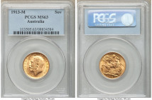 George V gold Sovereign 1913-M MS63 PCGS, Melbourne mint, KM29, S-3999. AGW 0.2355 oz. 

HID09801242017

© 2020 Heritage Auctions | All Rights Res...