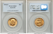George V gold Sovereign 1916-S MS63 PCGS, Sydney mint, KM29. AGW 0.2354 oz. 

HID09801242017

© 2020 Heritage Auctions | All Rights Reserved