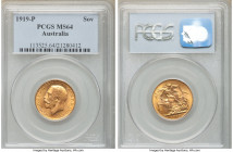 George V gold Sovereign 1919-P MS64 PCGS, Perth mint, KM29.

HID09801242017

© 2020 Heritage Auctions | All Rights Reserved