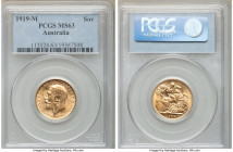 George V gold Sovereign 1919-M MS63 PCGS, Melbourne mint, KM29, S-3999. 

HID09801242017

© 2020 Heritage Auctions | All Rights Reserved
