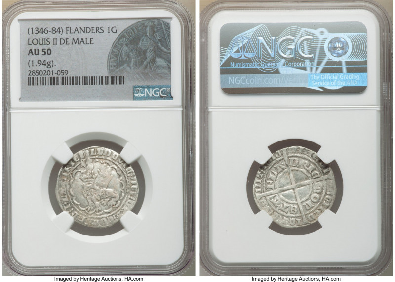 Flanders. Louis II de Mâle Gros ND (1346-1384) AU50 NGC, Boudeau-2233. 26mm. 1.9...