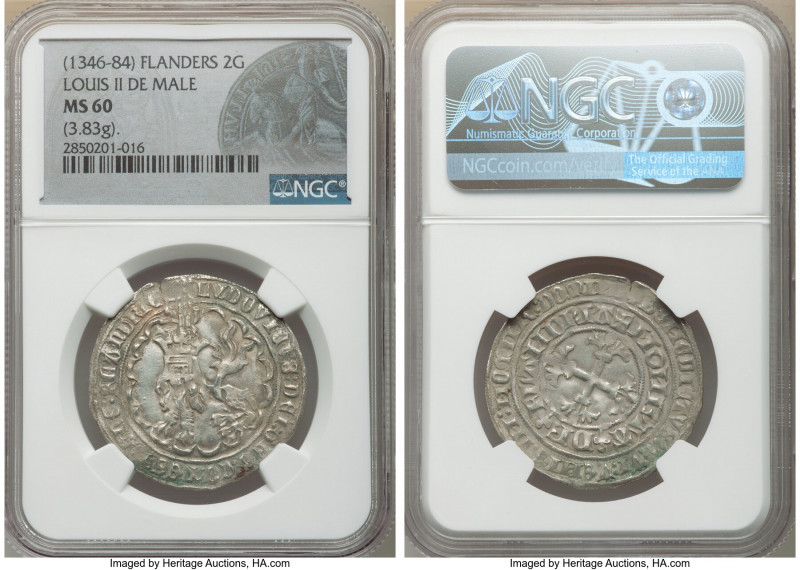 Flanders. Louis II de Mâle Double Gros (Botdraeger) ND (1346-1384) MS60 NGC, DeM...