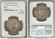 Republic Souvenir Peso 1897 MS63 NGC, Gorham mint, KM-XM3. Type III closely spaced date, star above "97" baseline. 

HID09801242017

© 2020 Herita...