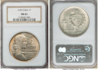 Republic "ABC" Peso 1939 MS63 NGC, Philadelphia mint, KM22. Light russet tone. 

HID09801242017

© 2020 Heritage Auctions | All Rights Reserved