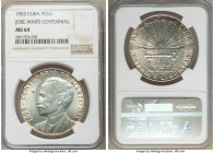 Republic "Jose Marti Centennial" Peso 1953 MS64 NGC, Philadelphia mint, KM29. One year type. Centennial of Jose Marti commemorative. 

HID0980124201...