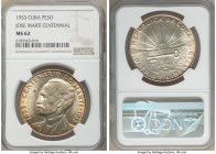 Republic "Jose Marti Centennial" Peso 1953 MS62 NGC, Philadelphia mint, KM29. Gold and orange peripheral tone, conservatively graded. 

HID098012420...
