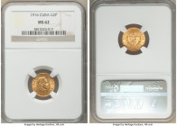 Republic gold 2 Pesos 1916 MS62 NGC, Philadelphia mint, KM17. Two year type. 

HID09801242017

© 2020 Heritage Auctions | All Rights Reserved