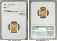 Republic gold 4 Pesos 1916 MS62 NGC, Philadelphia mint, KM18. AGW 0.1935 oz. 

HID09801242017

© 2020 Heritage Auctions | All Rights Reserved