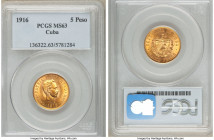 Republic gold 5 Pesos 1916 MS63 PCGS, Philadelphia mint, KM19. Butterscotch toning. AGW 0.2419 oz. 

HID09801242017

© 2020 Heritage Auctions | Al...