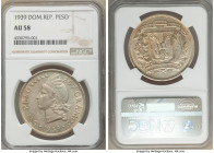 Republic Peso 1939 AU58 NGC, Philadelphia mint, KM22. Mintage: 15,000. First year of Two year type. Pale apricot and ash-gray toning. 

HID098012420...