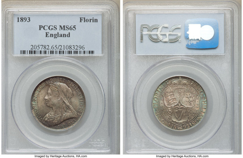 Victoria Florin 1893 MS65 PCGS, KM781, S-3939. Gunmetal toning, muted luster. 
...