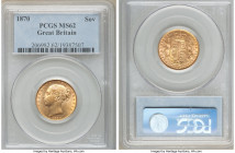 Victoria gold "Shield" Sovereign 1870 MS62 PCGS, KM736.2, S-3853. Die # 122. 

HID09801242017

© 2020 Heritage Auctions | All Rights Reserved