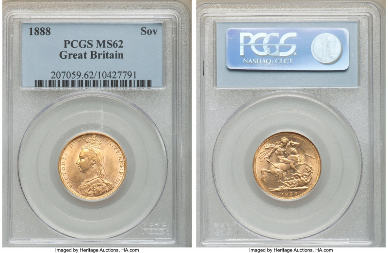 Victoria gold Sovereign 1888 MS62 PCGS, KM767, S-3866. AGW 0.2355 oz. 

HID098...