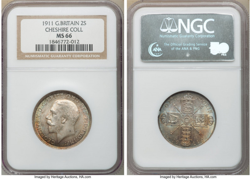 George V Florin 1911 MS66 NGC, KM817. First year of type. Rainbow toning. Ex. Ch...