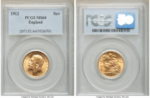 George V gold Sovereign 1912 MS64 PCGS, KM820. AGW 0.2355 oz. 

HID09801242017

© 2020 Heritage Auctions | All Rights Reserved