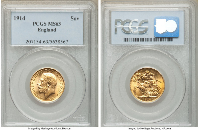 George V gold Sovereign 1914 MS63 PCGS, KM820. AGW 0.2355 oz. 

HID09801242017...