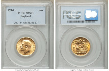 George V gold Sovereign 1914 MS63 PCGS, KM820. AGW 0.2355 oz. 

HID09801242017

© 2020 Heritage Auctions | All Rights Reserved