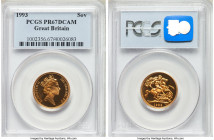 Elizabeth gold Proof Sovereign 1993 PR67 Deep Cameo PCGS, KM943. Mintage: 7,500. AGW 0.2354 oz. 

HID09801242017

© 2020 Heritage Auctions | All R...