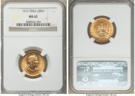 Republic gold Libra 1917 MS62 NGC, Lima mint, KM207. Lustrous with sharp strike. AGW 0.2355 oz. 

HID09801242017

© 2020 Heritage Auctions | All R...