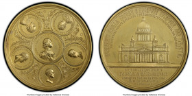 Alexander II gilt-bronze Specimen "St. Issac's Cathedral In St. Petersburg" Medal 1858 SP64 PCGS, Diakov-677.1. Peter the Great in center surrounded b...