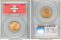 Confederation gold 20 Francs 1930-B MS66 PCGS, Bern mint, KM35.1. AGW 0.1867 oz. 

HID09801242017

© 2020 Heritage Auctions | All Rights Reserved