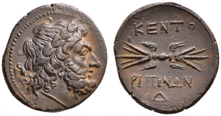 Sizilien. Kentoripai. AE-Dekonkion um 240 v. Chr. Belorbeerter, bärtiger Zeuskop...