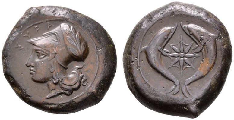 Sizilien. Zeit des Timoleon 345-336 v. Chr. AE-Litra (Drachme). Kopf der Athena ...