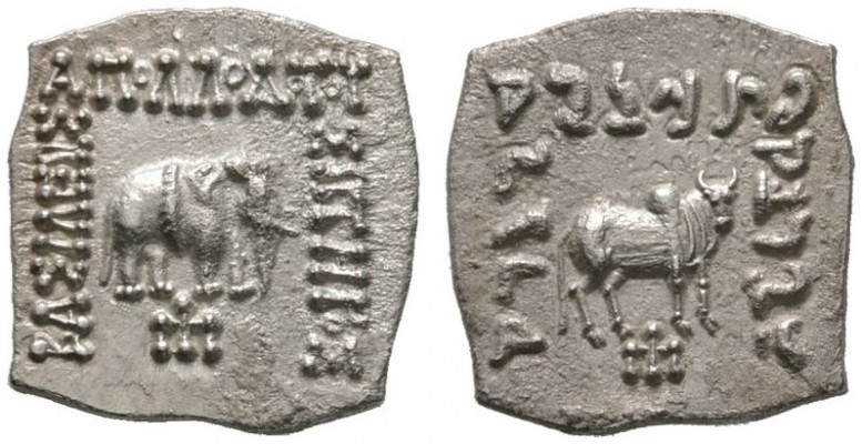 Baktria. Könige von Baktria. Apollodotos I. 180-160 v. Chr. Drachmen-Klippe. Ele...