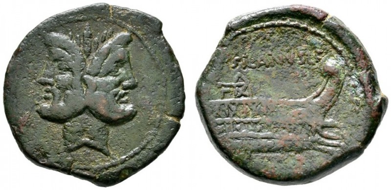 Römische Republik. D. Iunius Silanus 91 v. Chr. As -Rom-. Belorbeerter, bärtiger...