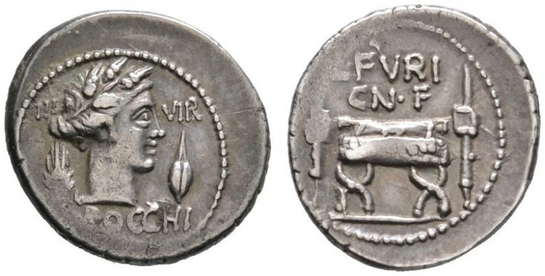 Römische Republik. L. Furius Cn.f. Brocchus 63 v. Chr. Denar -Rom-. Cereskopf mi...