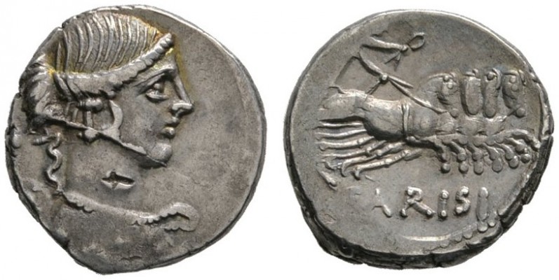 Römische Republik. T. Carisius 46 v. Chr. Denar -Rom-. Drapierte Victoriabüste n...