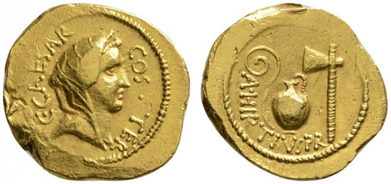 Imperatorische Prägungen. Julius Caesar †44 v. Chr. Aureus 46 v. Chr. -Rom-. Ver...