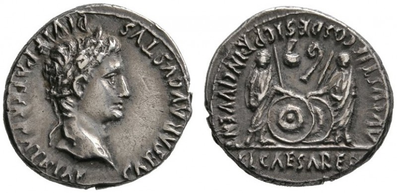 Kaiserzeit. Augustus 27 v. Chr. -14 n. Chr. Denar 2 v. Chr. -Lugdunum-. CAESAR A...