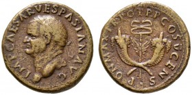 Kaiserzeit. Vespasianus 69-79. Dupondius 74 -Rom oder Antiochia-. IMP CAESAR VESPASIAN AVG. Belorbeerte Büste nach links, am Halsabschnitt ein kleiner...