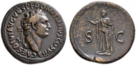 Kaiserzeit. Domitianus 69-96 (ab 81 Augustus). Sesterz (als Caesar) 80/81 -Rom-. CAES DIVI AVG VESP F DOMITIANVS COS VII. Belorbeerte Büste nach recht...